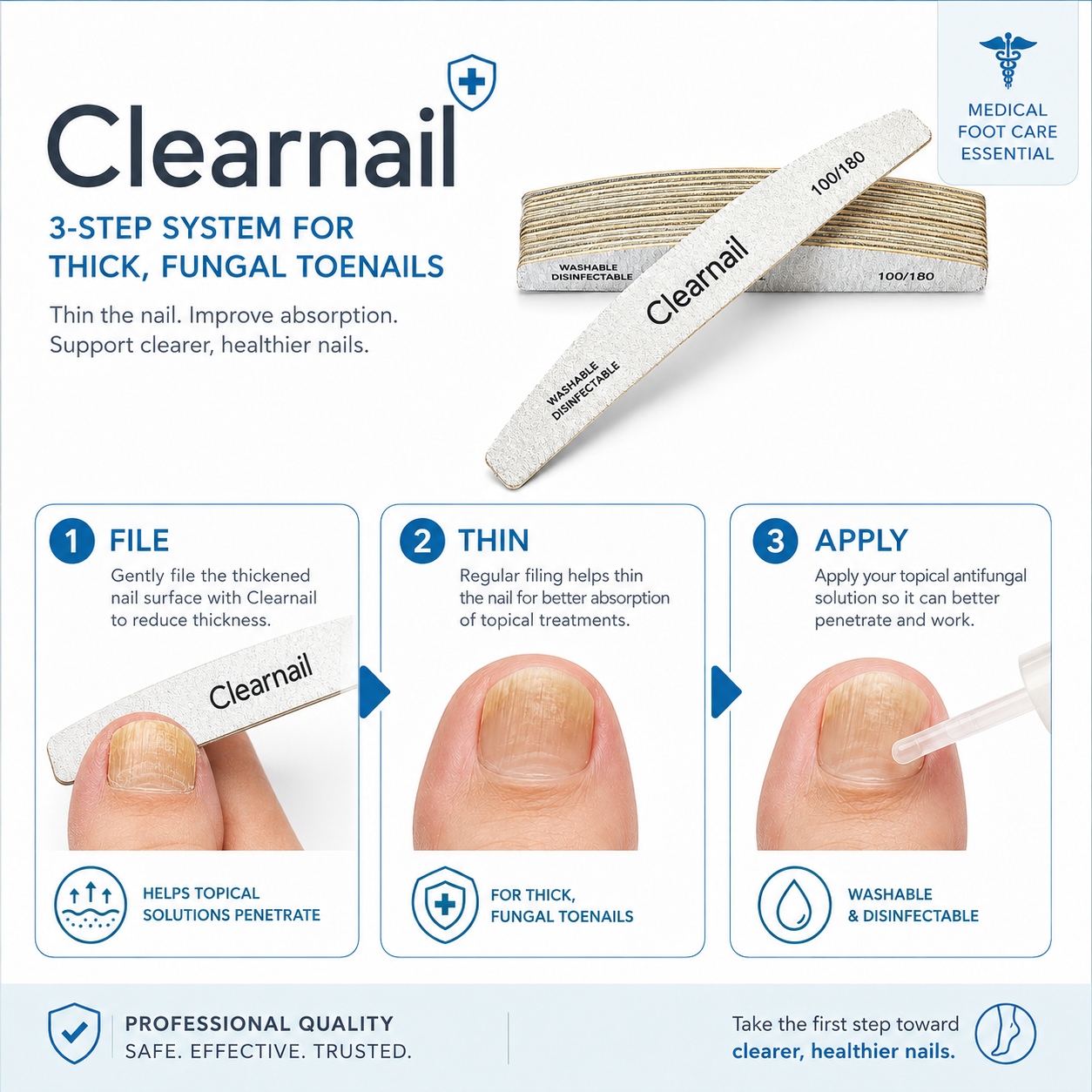 10pcs Clearnail Files Professional 100/180  Emery Board