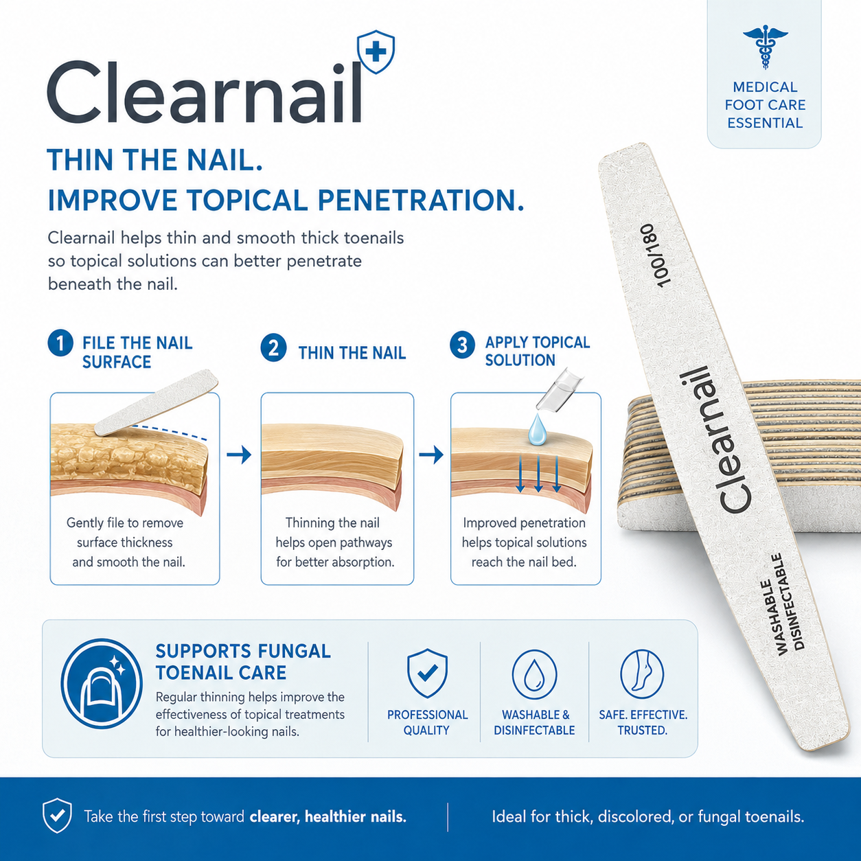 10pcs Clearnail Files Professional 100/180  Emery Board