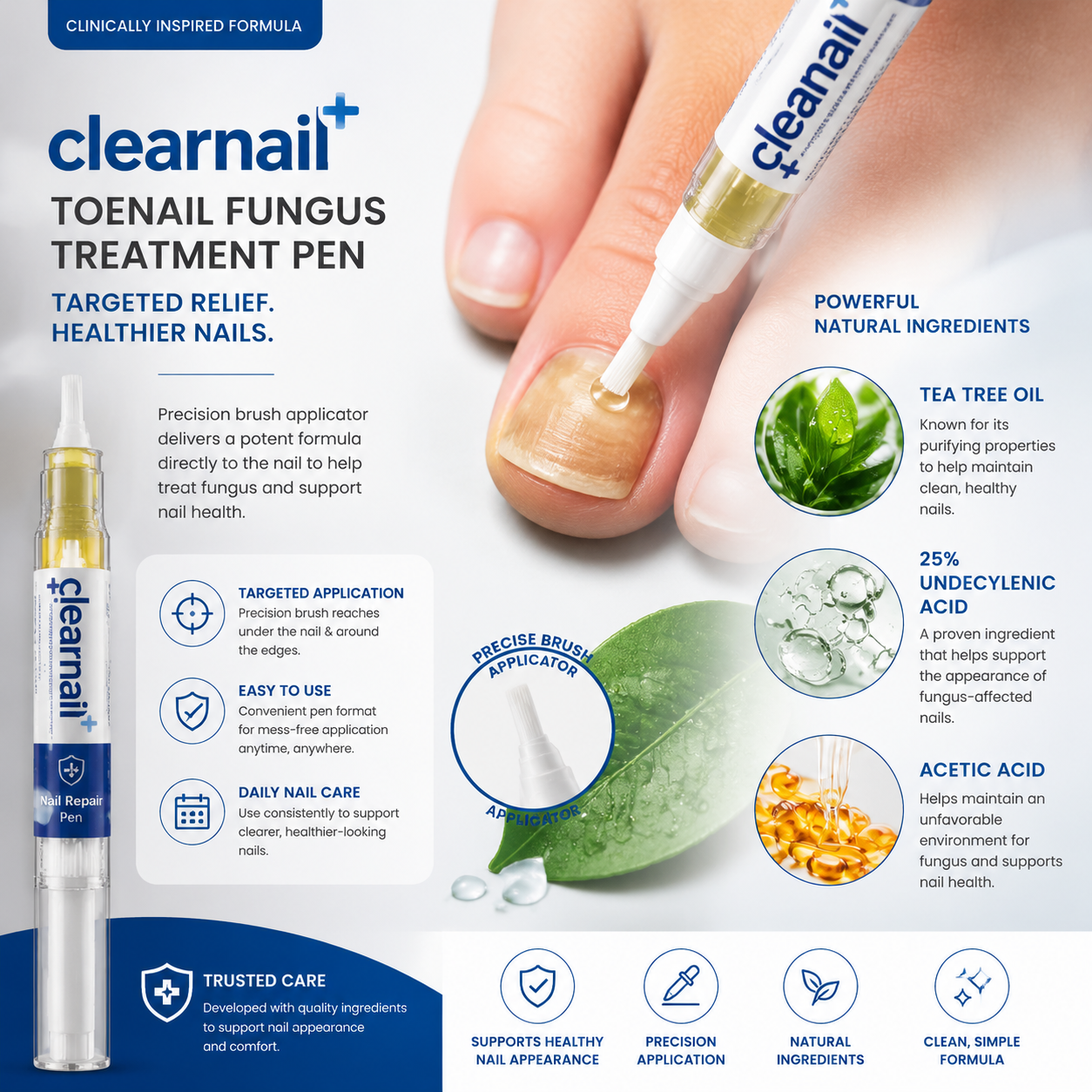 Clearnail Fungus Repair Pen 25% Undecylenic Acid Fine Brush Applicator